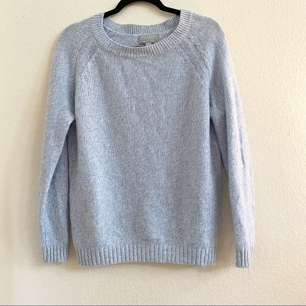 PURE 100% Cashmere Wool Light Blue Crew Neck Sweater